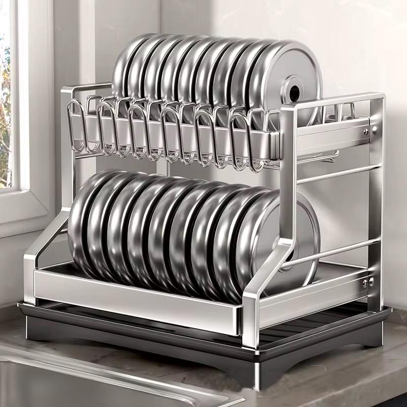 Escurridor Premium de Acero Inoxidable – 2 niveles con drenaje automático